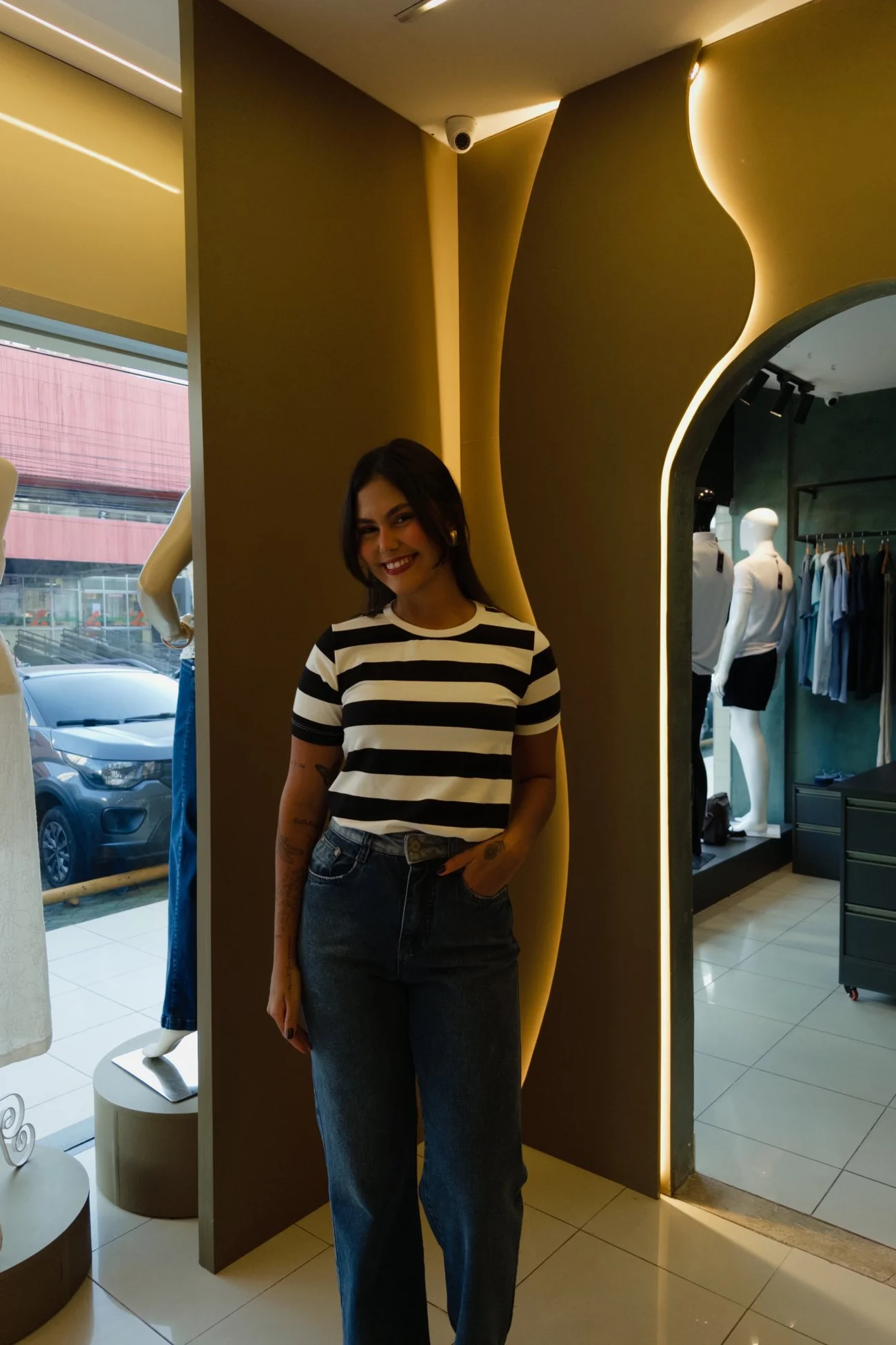 Blusa Listrada Manga Curta Feminina