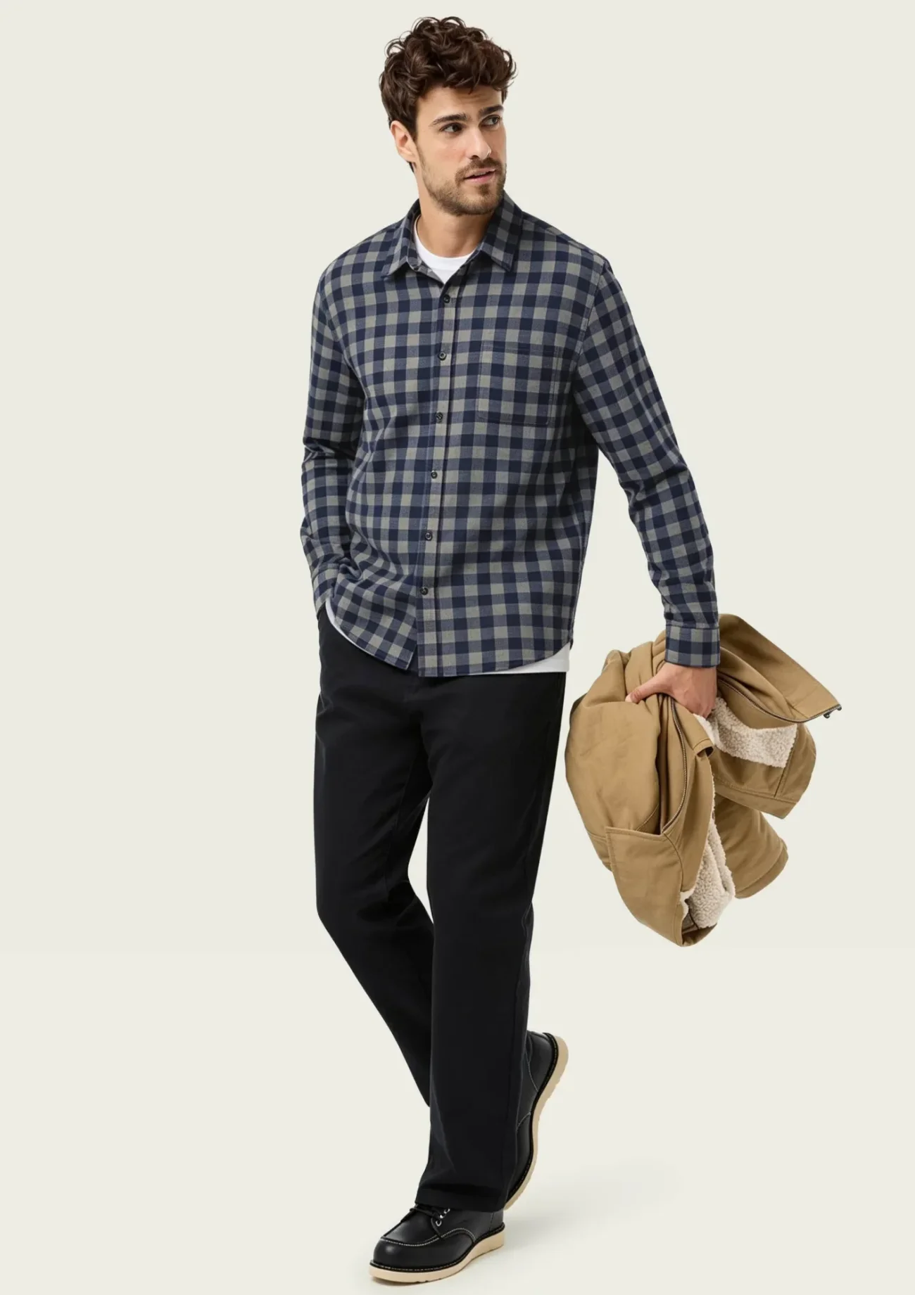 Camisa Masculina Regular em Fio Tinto Quadriculado