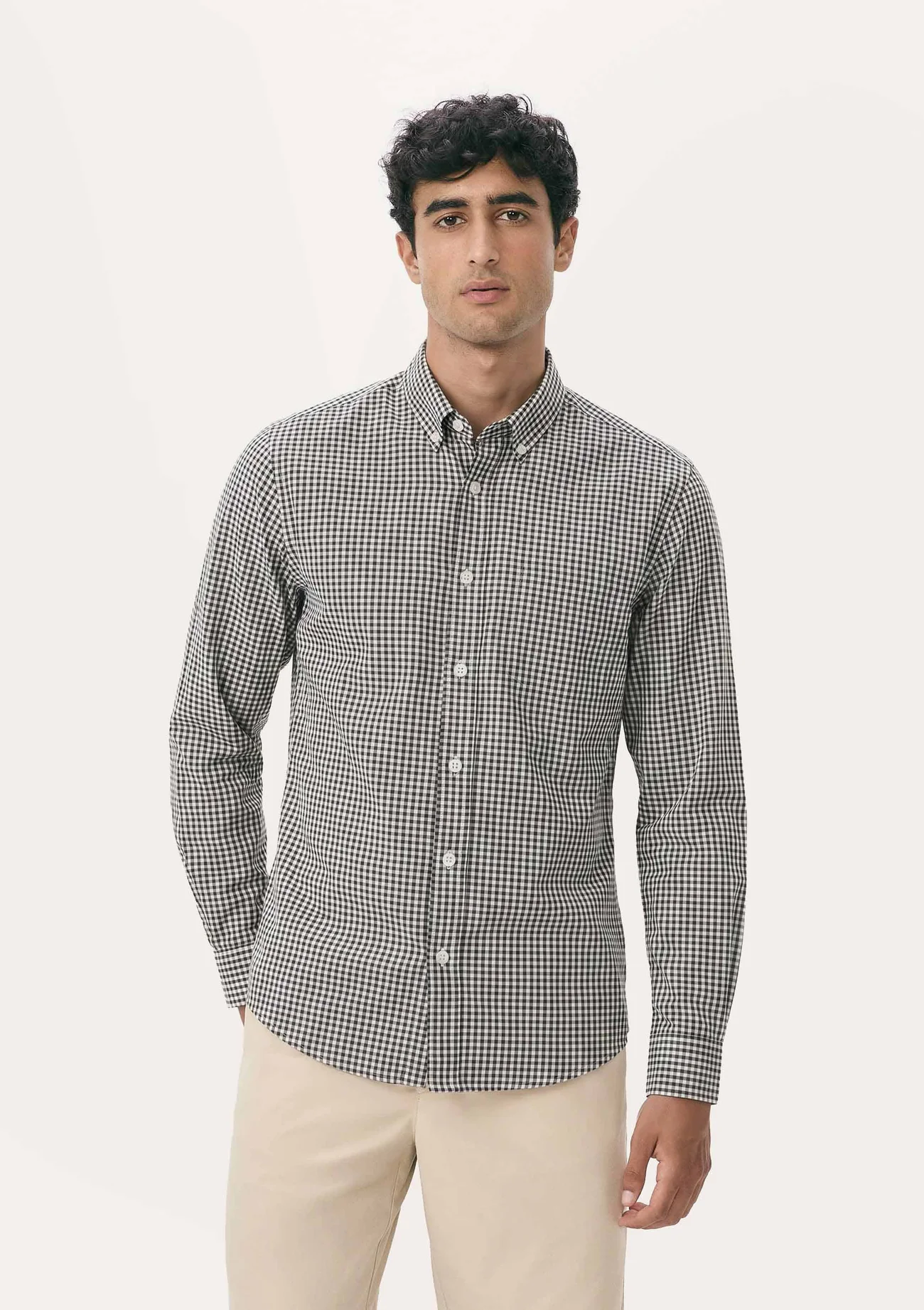 Camisa Masculina Manga Longa Xadrez Preto e Branco
