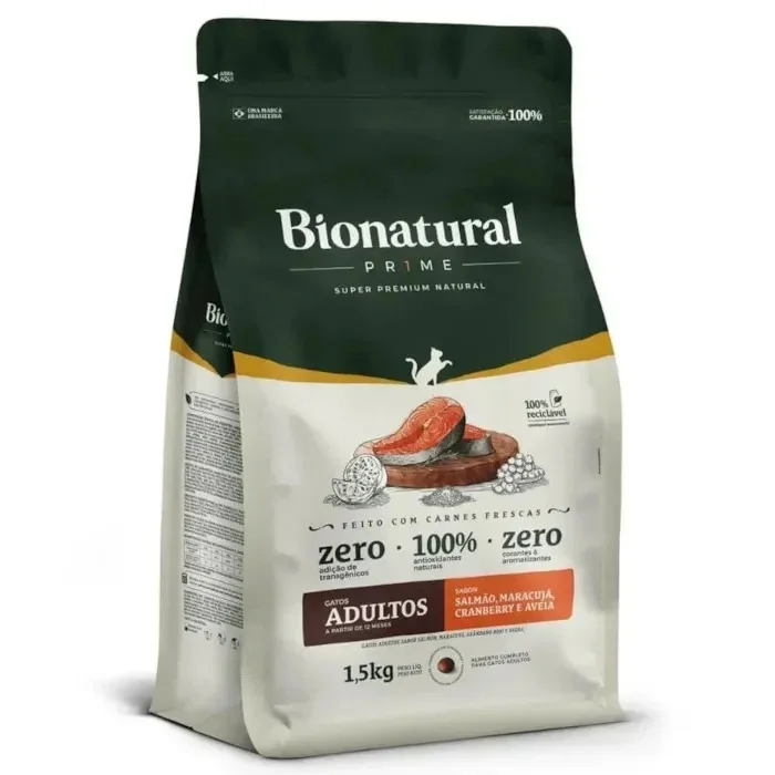 Ração Bionatural Prime Gatos Adultos Salmão e Maracujá