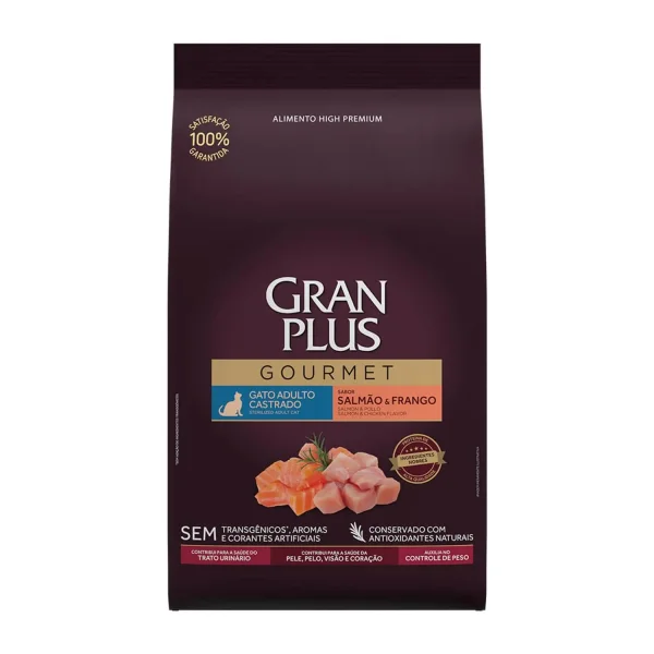 Ração GranPlus Gourmet Gatos Adultos Castrados Salmão e Frango 1 kg