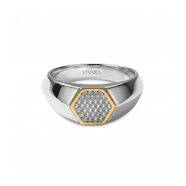 Anel Brave em Prata 925 e Ouro Amarelo 18K com Safiras Incolores