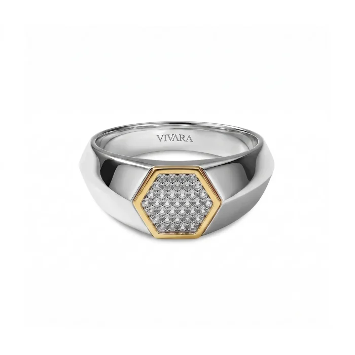 Anel Brave em Prata 925 e Ouro Amarelo 18K com Safiras Incolores