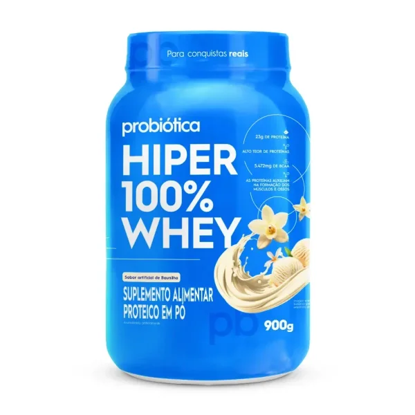 Whey Protein Concentrado Hiper 100% Whey 900g – 23g Proteína | Probiótica