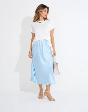 Saia Cetim Midi Hadid Sky Blue
