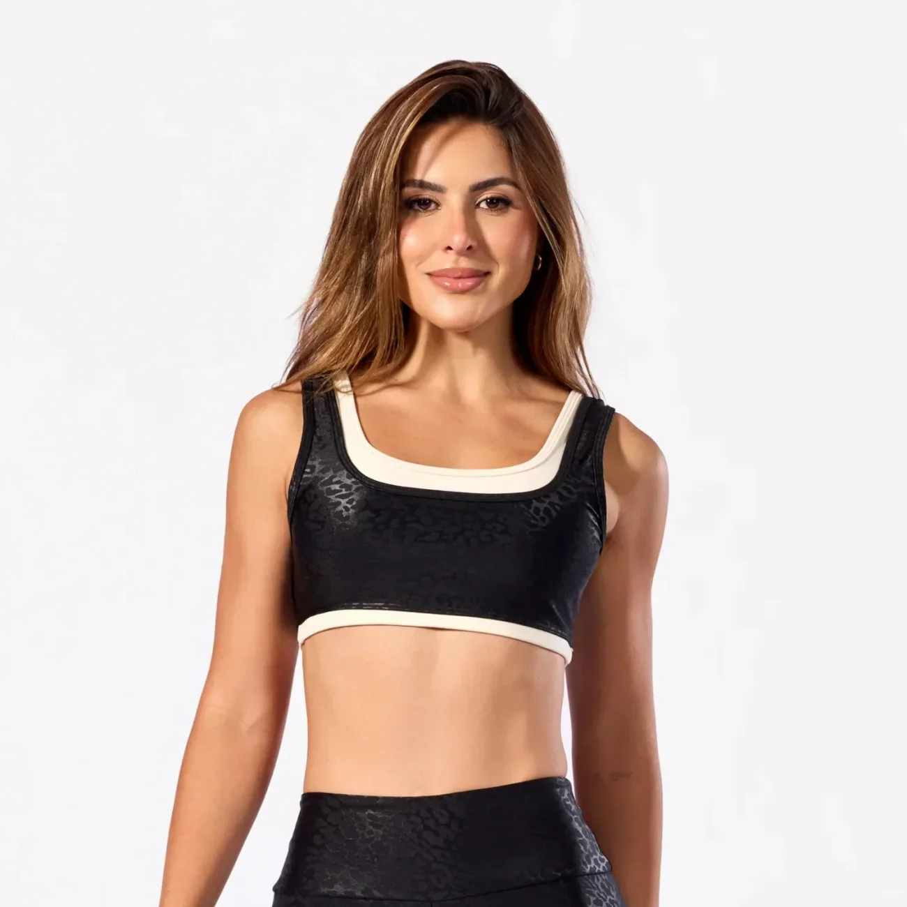 Top Poliamida Savage Estampado Preto