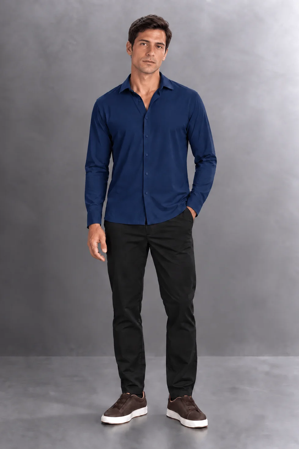 Camisa Social Masculina Manga Longa Azul Slim Fit