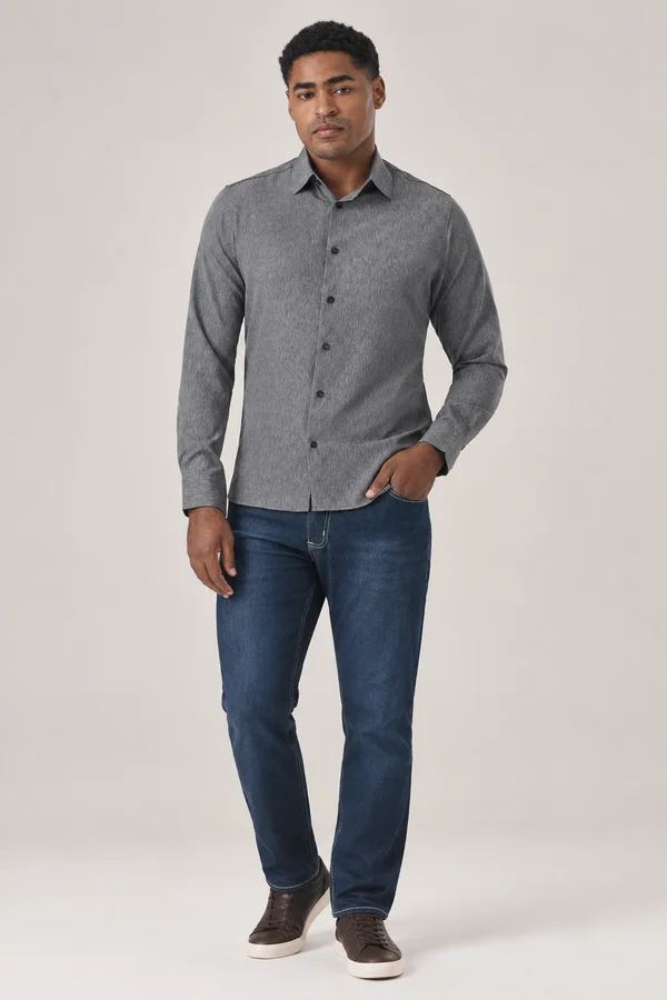 Camisa Social Masculina Manga Longa Cinza