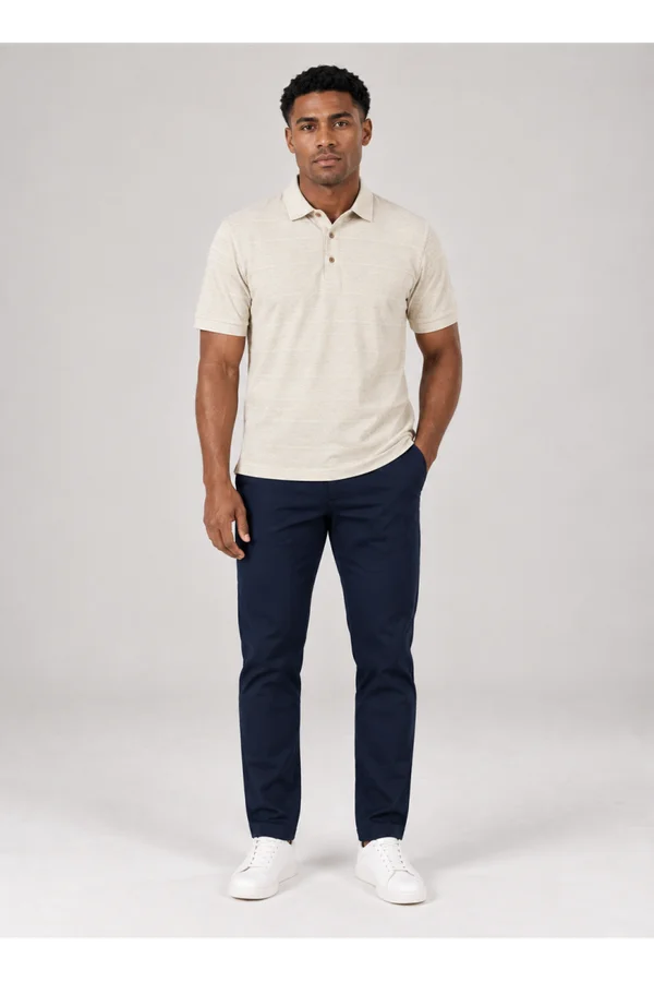 Camisa Polo Masculina Bege Texturizada Manga Curta