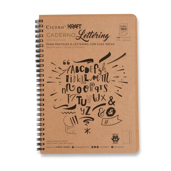 Caderno Kraft Lettering 180g 17x24 Espiral Cícero