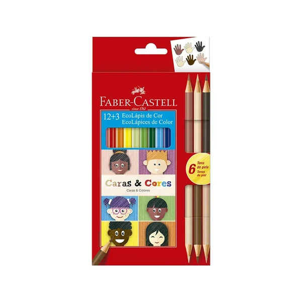 Estojo Ecolápis de Cor Caras e Cores 12+3 Faber-Castell