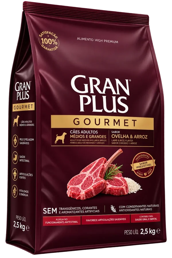 Ração Gran Plus Gourmet Cães Adultos Médios e Grandes Ovelha