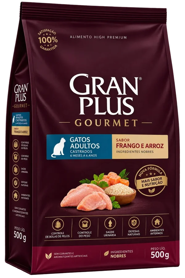 Ração GranPlus Gourmet Gatos Adultos Castrados Salmão e Frango 1 kg