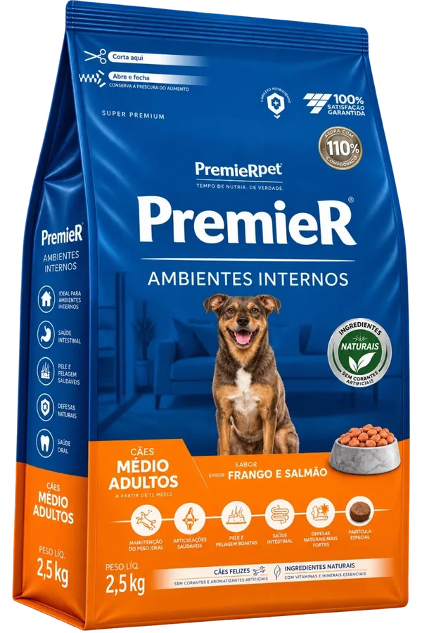 Ração Premier Ambientes Internos Cães Adultos Médio Frango