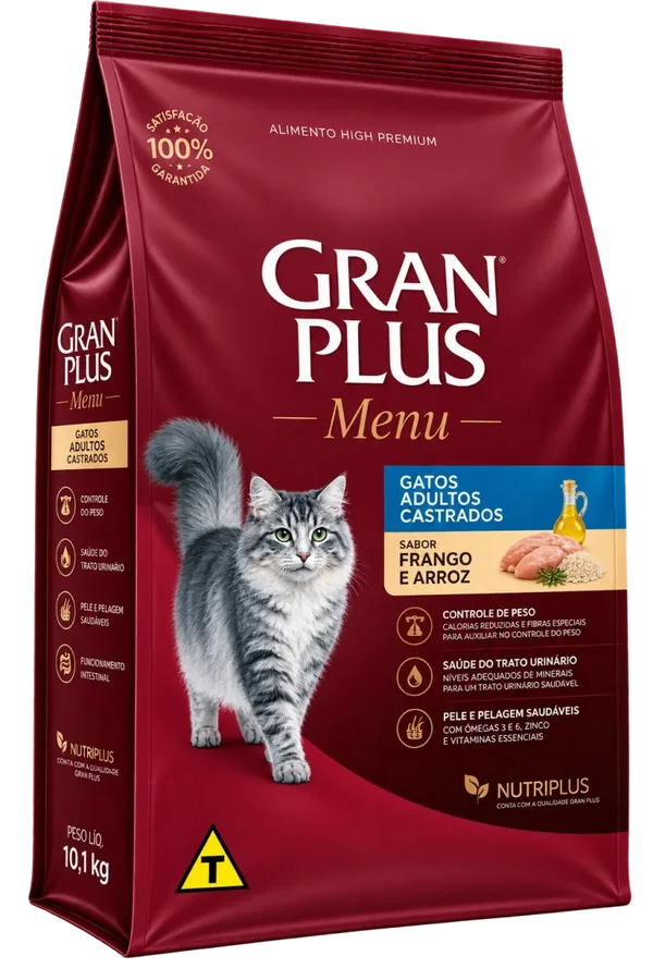Ração Gran Plus Menu Gatos Castrados Frango e Arroz