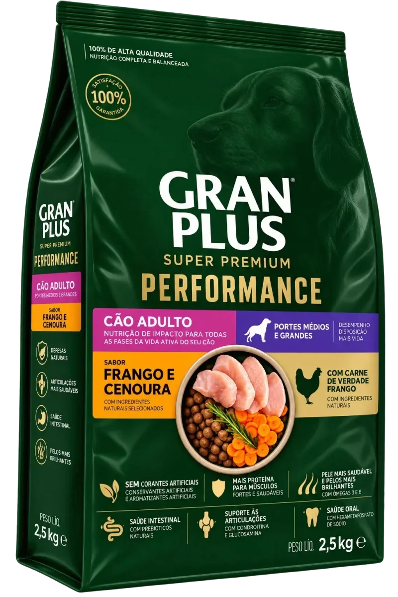 Ração GranPlus Performance Cães Adultos Médio e Grande Frango e Cenoura 2,5 kg