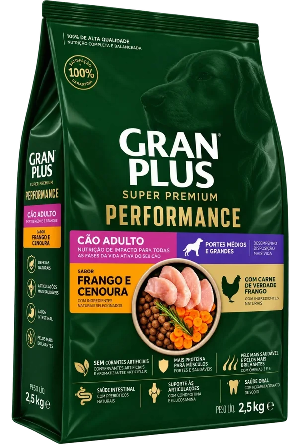Ração GranPlus Performance Cães Adultos Médio e Grande Frango e Cenoura 2,5 kg