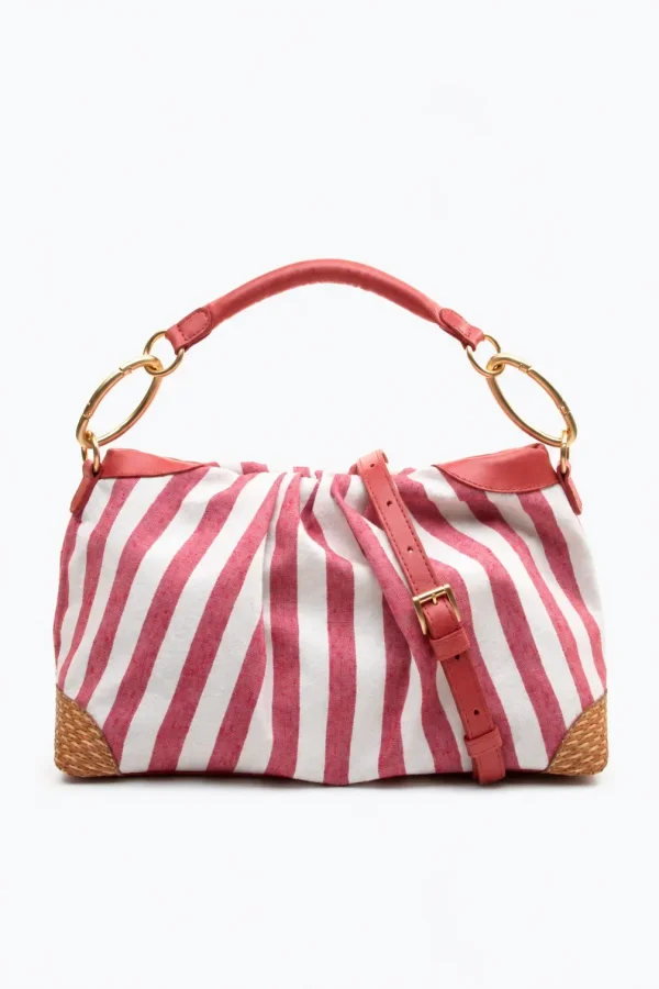 Bolsa Feminina Listrada com Alça de Ombro e Mão