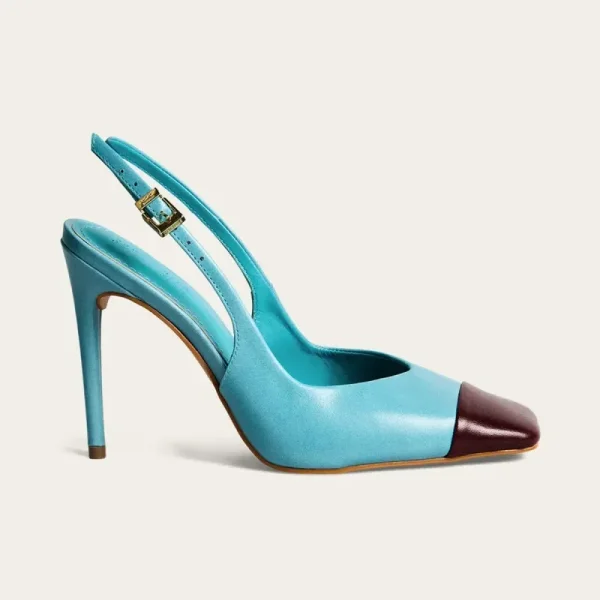 Scarpin Slingback Bicolor de Salto Fino e Bico Quadrado
