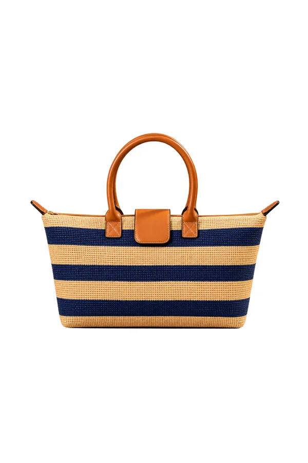 Bolsa VENICE Tote Listrada em Palha com Alça de Ombro