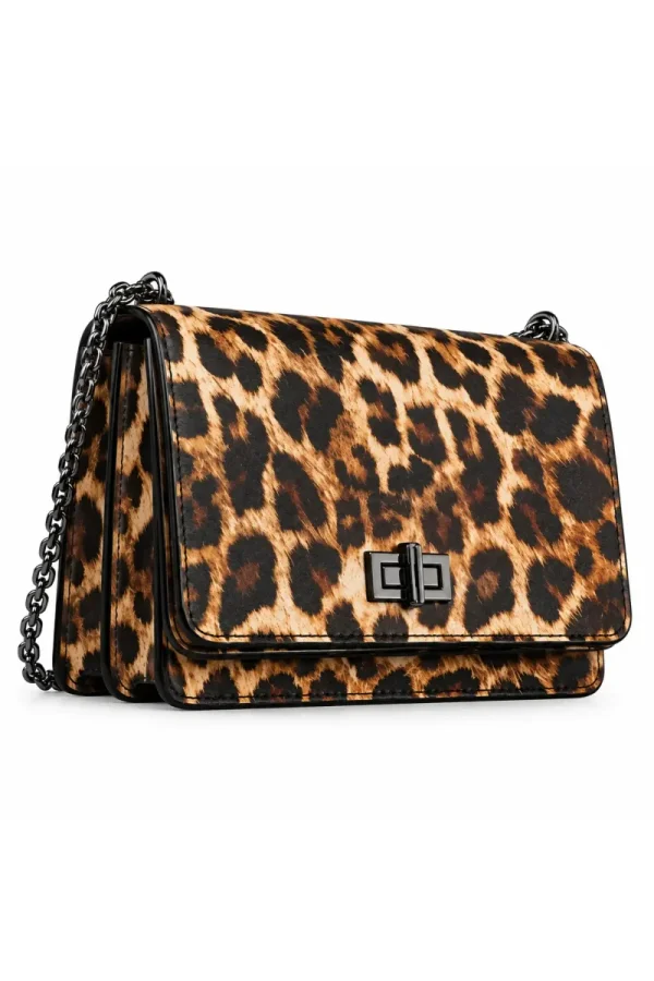 Bolsa Transversal Animal Print com Fecho e Corrente