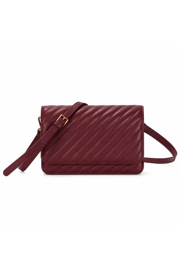 Bolsa Transversal Matelassê Vinho com Fecho de Aba