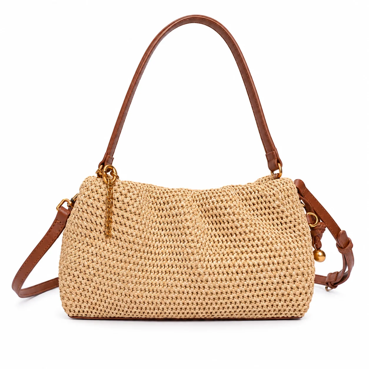 Bolsa Feminina de Palha com Alça de Ombro e Transversal