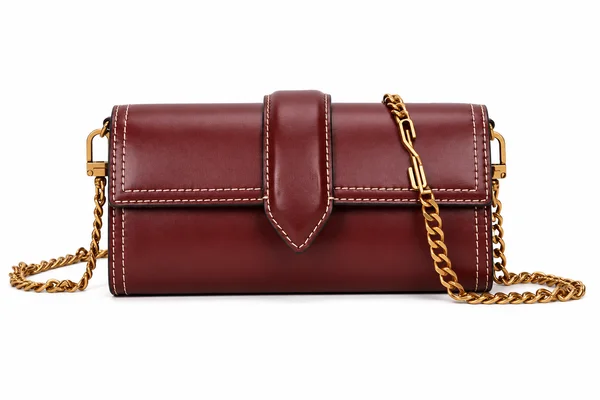 Bolsa Tiracolo Vinho com Corrente Dourada e Aba