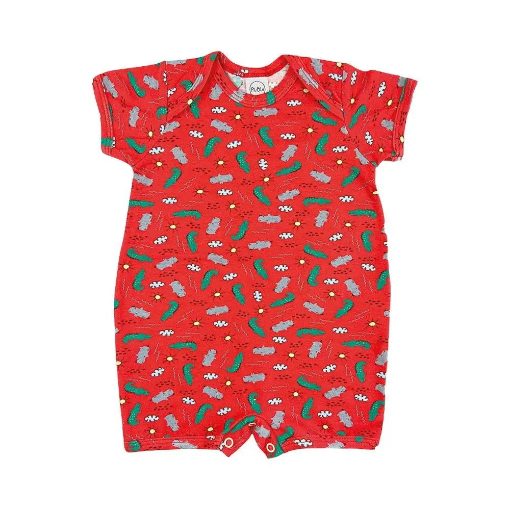 Macacão Bebê Curto Estampado Vermelho Monstrinhos