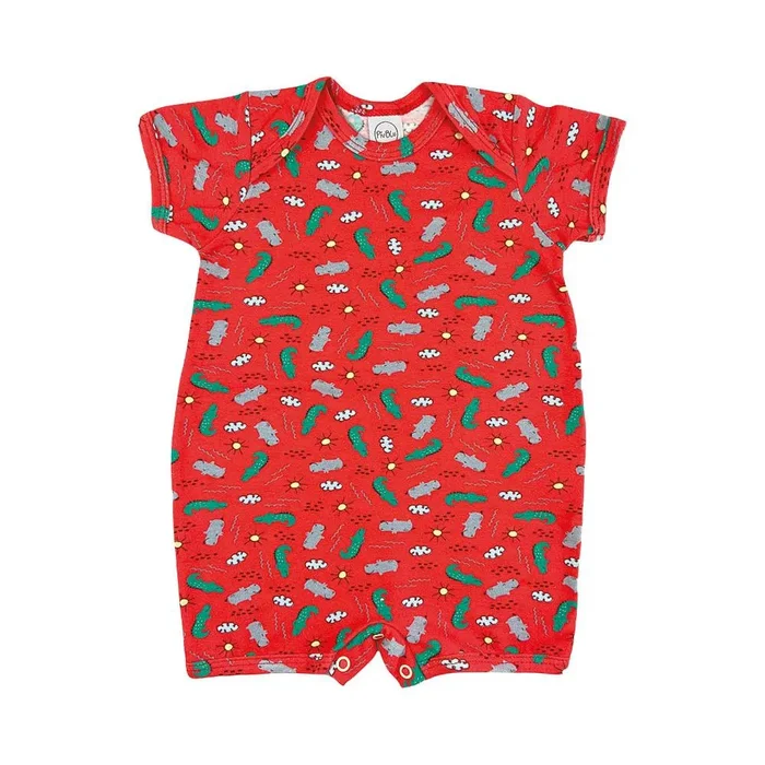 Macacão Bebê Curto Estampado Vermelho Monstrinhos
