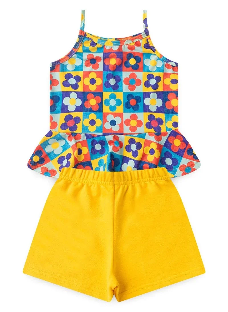 Conjunto Verão Infantil Regata com Babado e Shorts Floral