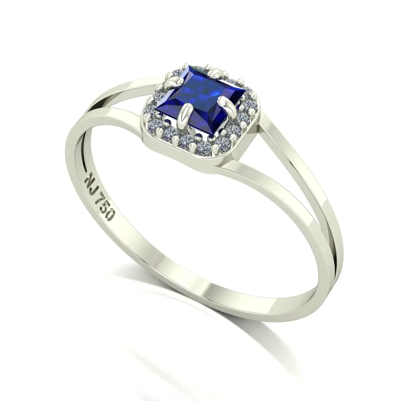 Anel Small Square Safira e Diamantes Naturais Ouro 18k