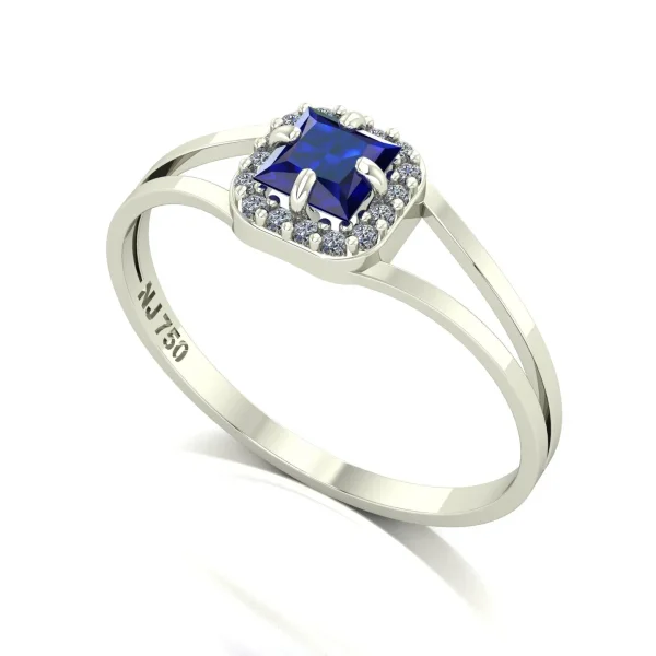 Anel Small Square Safira e Diamantes Naturais Ouro 18k