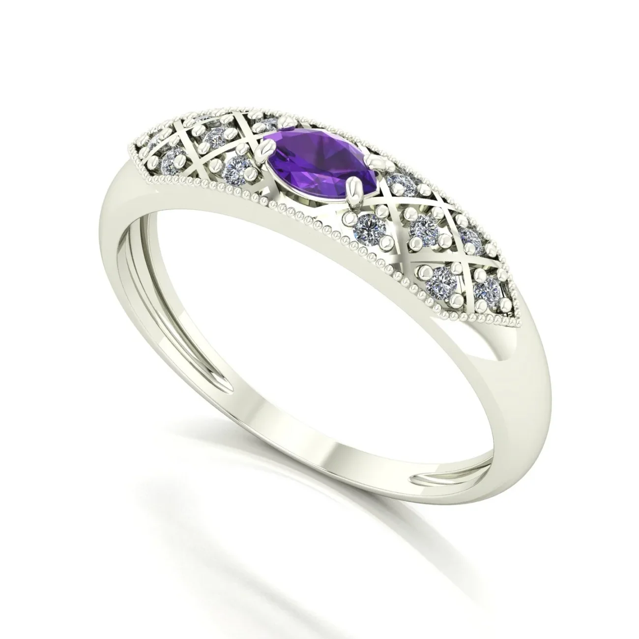 Anel Classic Ametista e Diamantes Naturais Ouro 18k