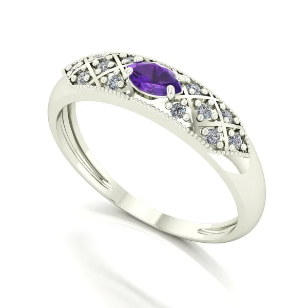 Anel Classic Ametista e Diamantes Naturais Ouro 18k