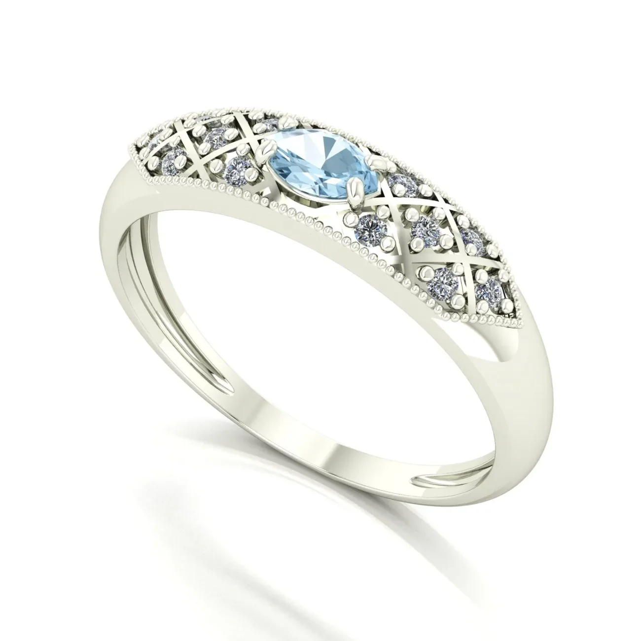 Anel Classic Água Marinha e Diamantes Naturais Ouro 18k