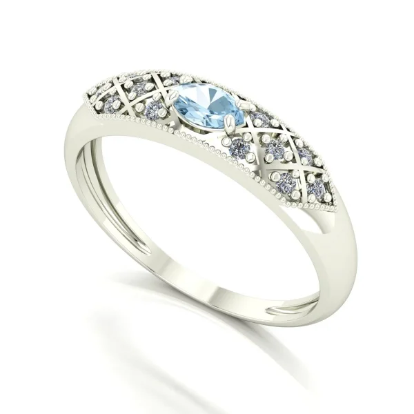 Anel Classic Água Marinha e Diamantes Naturais Ouro 18k