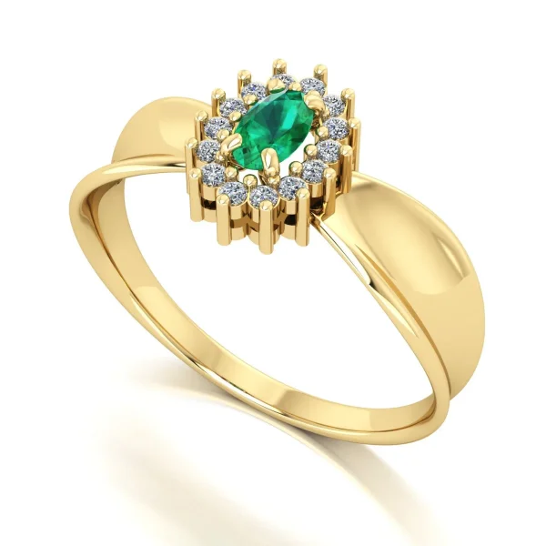 Anel Sovereign Esmeralda e Diamantes Ouro 18k