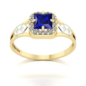 Anel Ouro com Safira e Diamantes