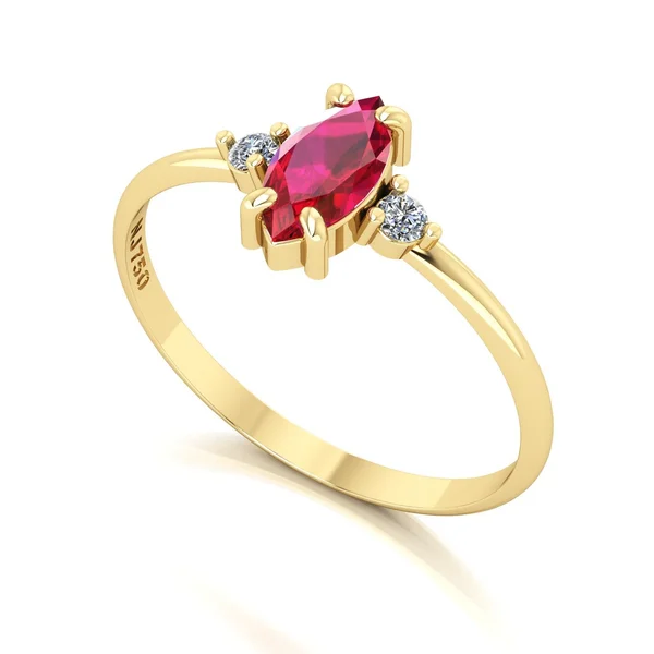 Anel de Ouro DF50 com Rubi e Diamantes
