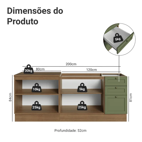 Balcão de Cozinha com Pia 4 Portas Verde — foto 3