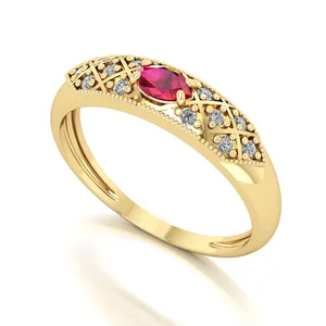 Anel Ouro com Rubi e Diamantes