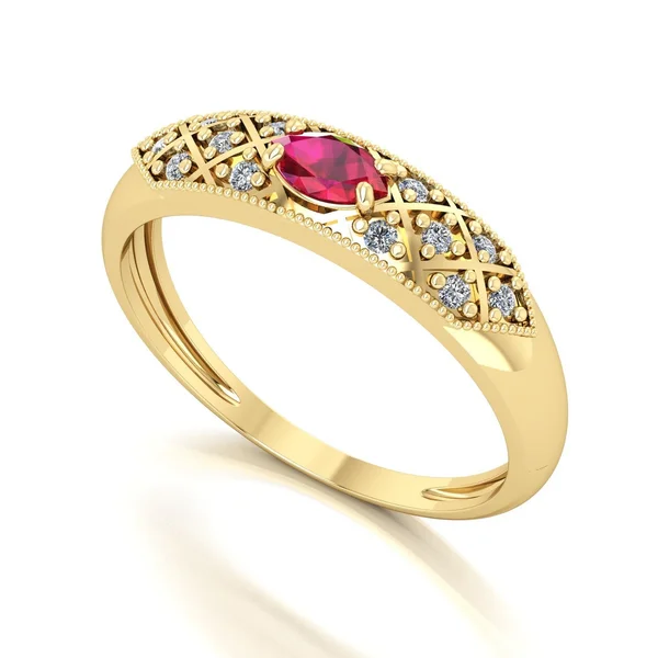 Anel Ouro com Rubi e Diamantes