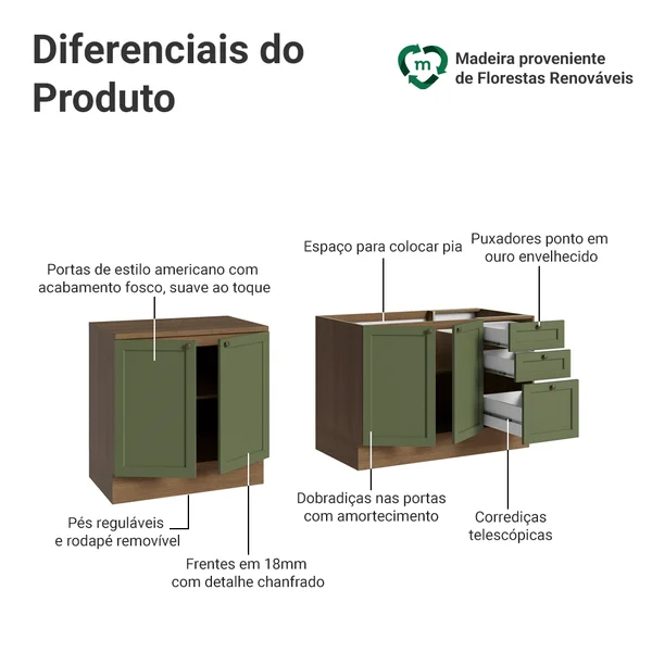 Balcão de Cozinha com Pia 4 Portas Verde — foto 7