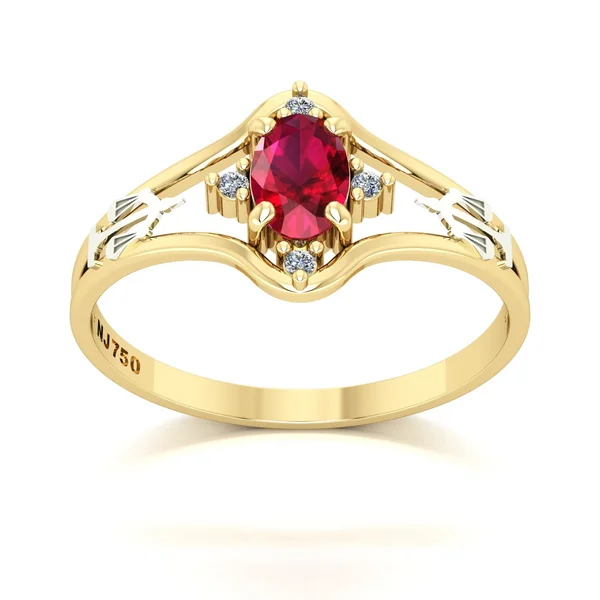 Anel de Ouro STK 10 com Rubi e Diamantes
