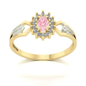 Anel Luxo Jóias Ouro 18K com Cristal Rosa