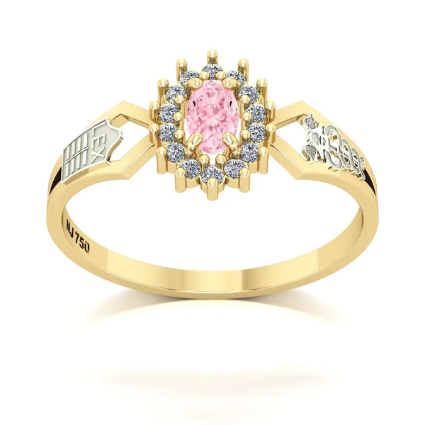 Anel Luxo Jóias Ouro 18K com Cristal Rosa