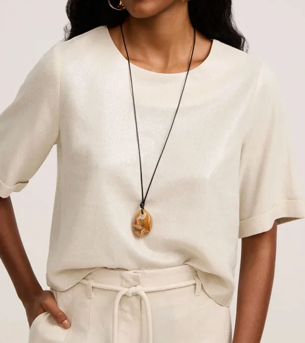 Blusa em Viscolinho com Manga Dobrada Off White