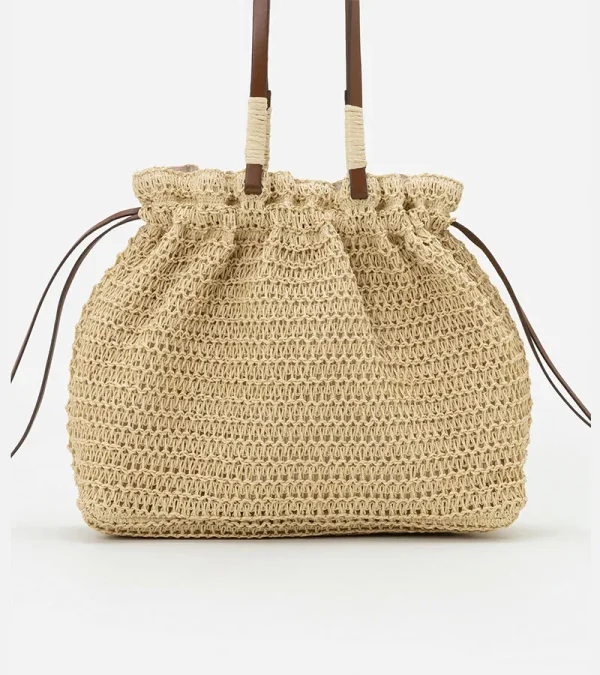 Bolsa de Praia em Palha com Alça de PU
