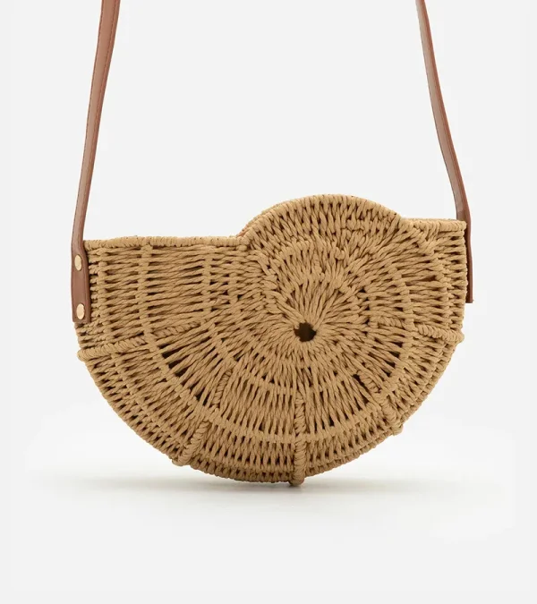 Bolsa em Palha de Praia em Forma de Concha Dourado